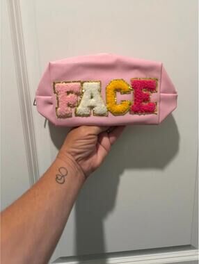 Cute Pink Pouch with Colorful FACE Patch